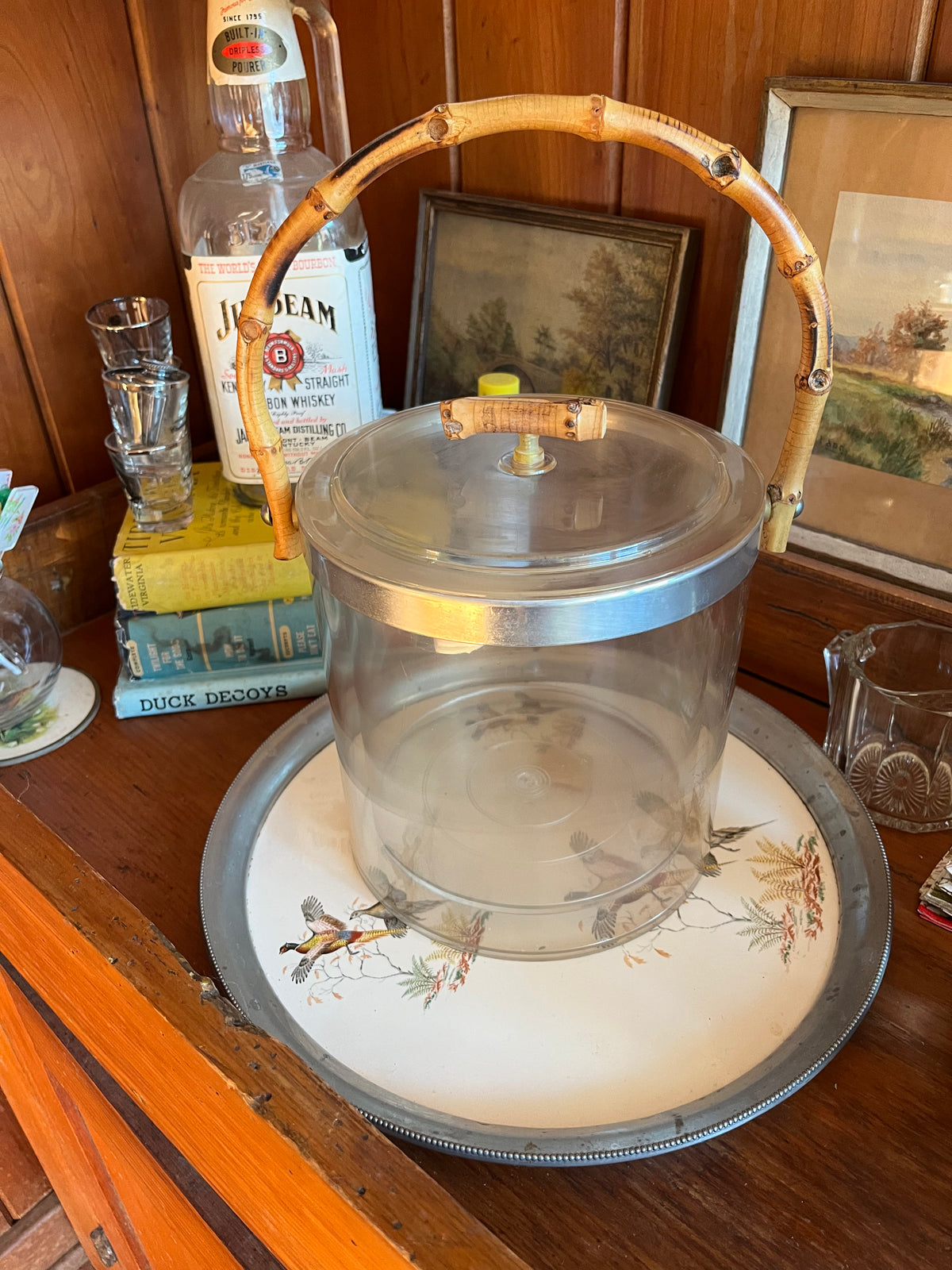 MCM Lucite & Bamboo Ice Bucket